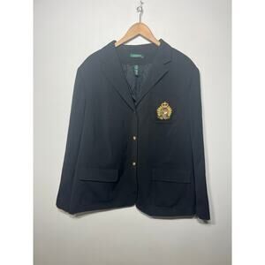 Lauren Ralph Lauren Blazer Black Wool Gold Crest Lined Business Office 22W
